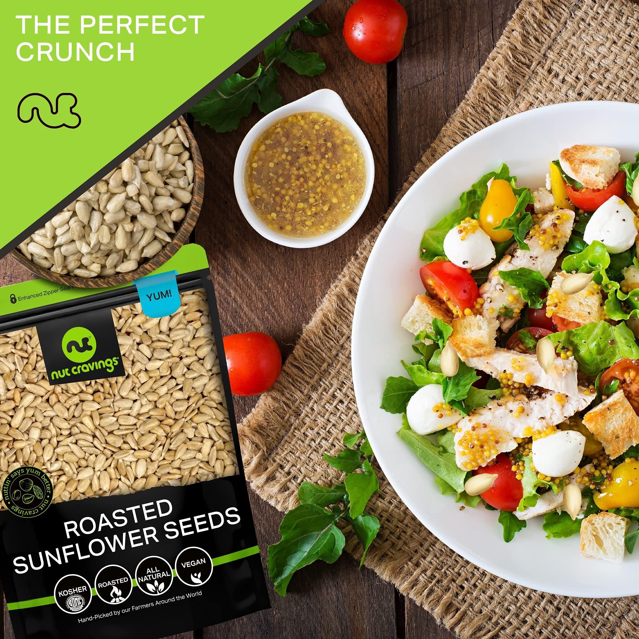 Nut Cravings NUT CRAVINGS - Roasted Unsalted Sunflower Seeds Kernels to eat, No Shell Hulled (80oz - 5 LB) Bulk Nuts Packed Fresh in Resealable Bag - Healthy Protein Snack, All Natural, Keto, Vegan, Kosher