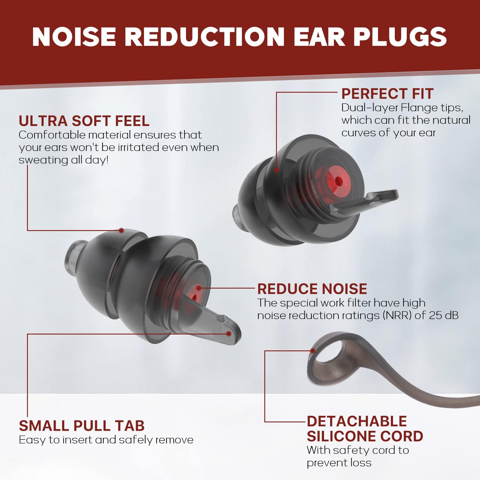 softvox Softvox Corded Ear Plugs for Work 2 Pairs, 100x Reusable Ultra-Comfy Earplugs with Detachable String, Hearing Protection for Shooting Range Construction Mowing Focus Safety, 25 dB Noise Reduction
