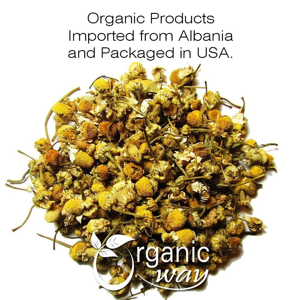 Organic Way Organic Way Chamomile Flower Whole (Matricaria chamomilla) - Herbal Tea | European Wild-Harvest | Kosher & USDA Certified | Vegan, Non-GMO & Gluten Free | 100% Raw from Albania (1/2LBS / 8Oz.)
