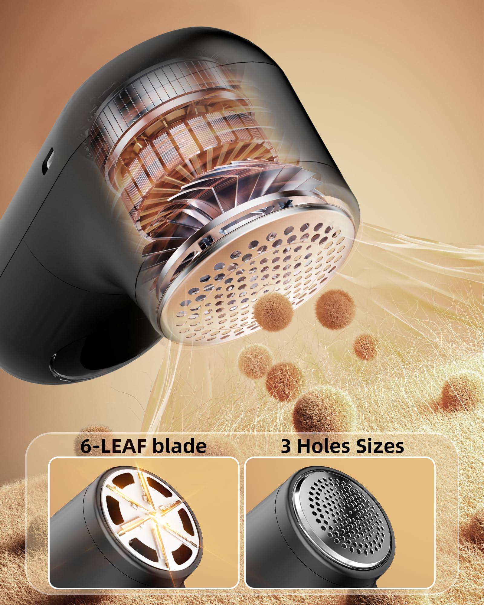KIDEE Fabric Shaver Lint Remover, Rechargeable Lint Shaver with 6-Leaf Blades, Sweater Defuzzer, Quickly Remove Fuzz Lint Balls for Clothes, Sweater, Couch, Blanket, Curtain, Wool, Cashmere