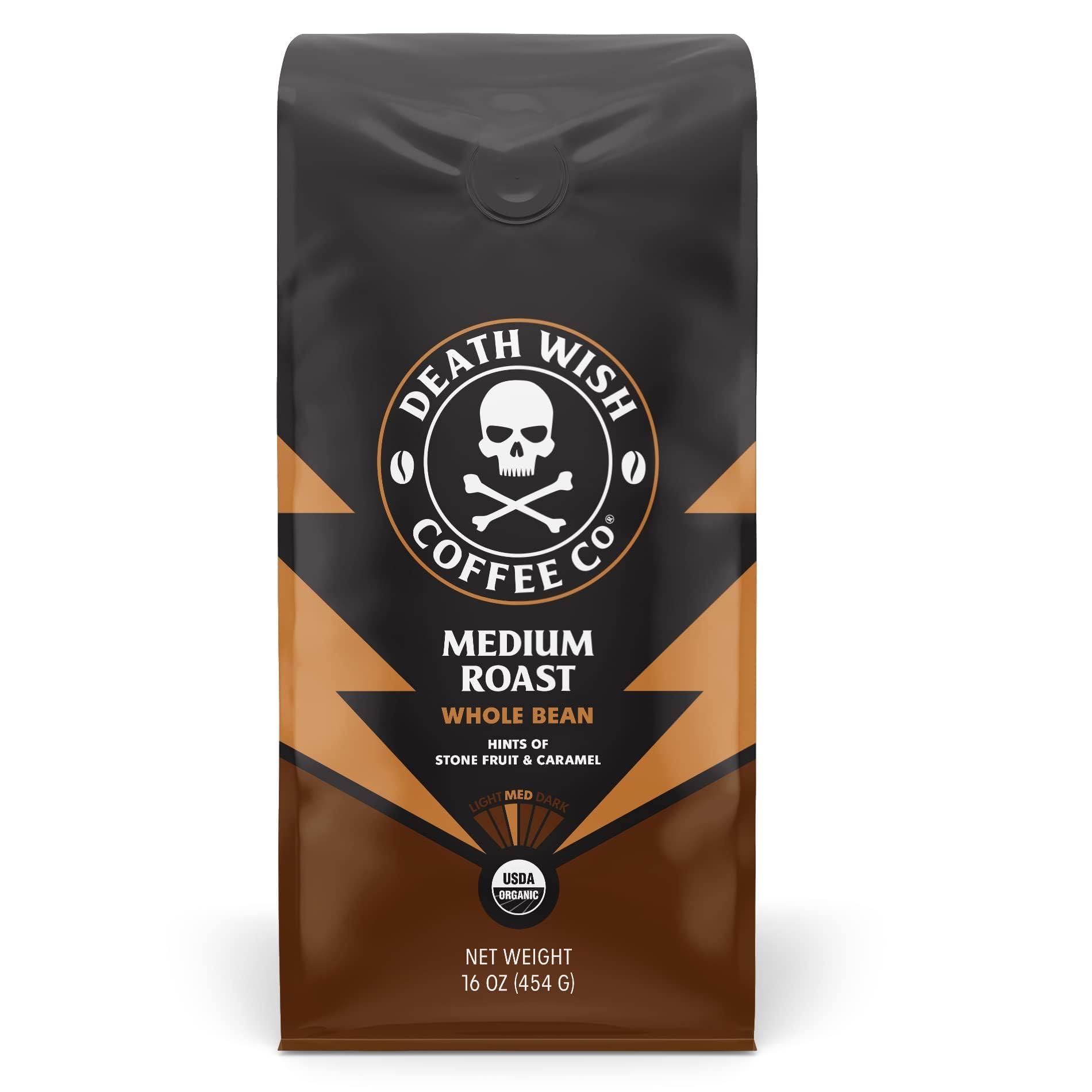 Death Wish Coffee Co. Death Wish Coffee, Organic and Fair Trade, Medium Roast, Whole Bean Coffee, 16 oz