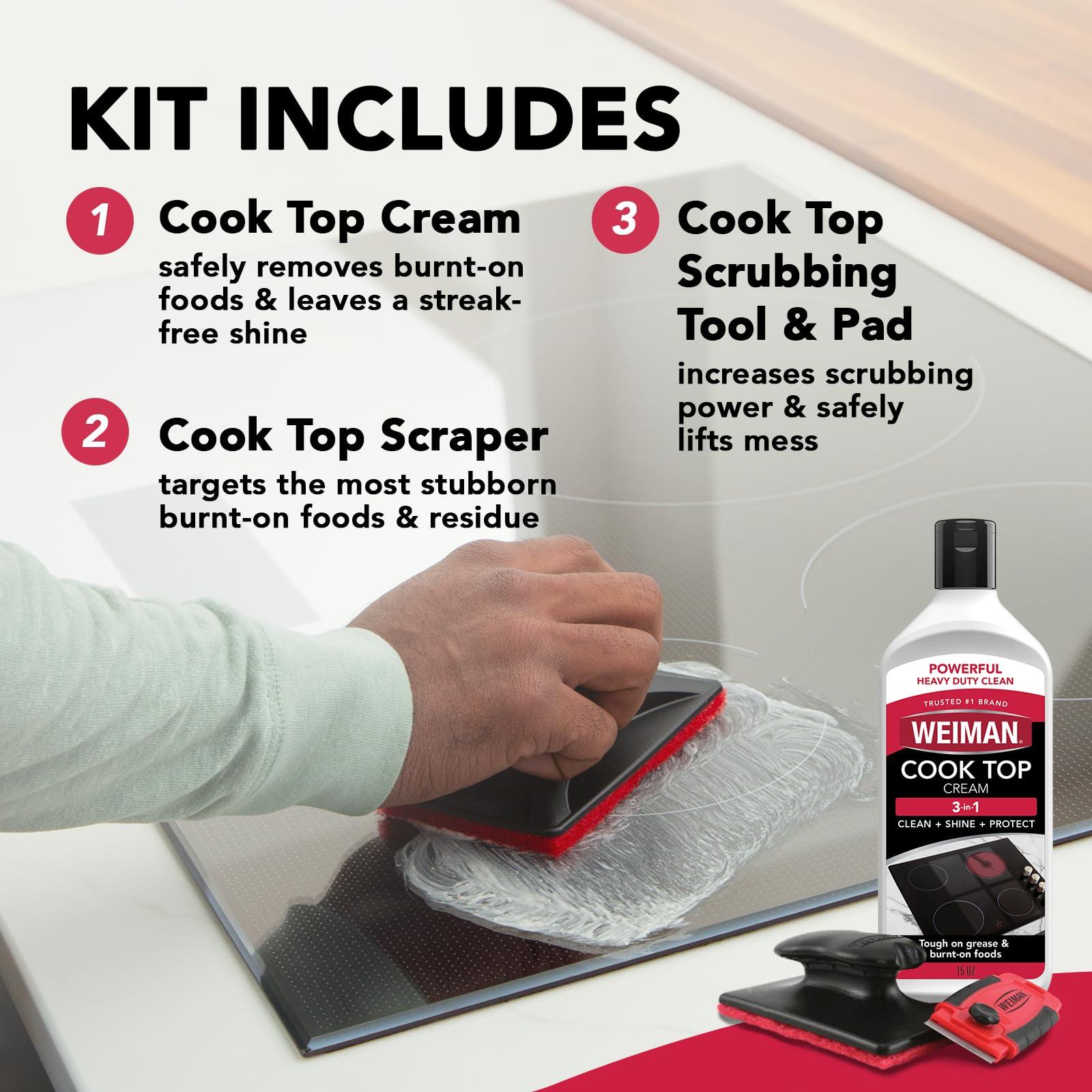 Weiman Weiman Cooktop and Stove Top Cleaner Kit - Glass Cook Top Cleaner and Polish 10 oz. Scrubbing Pad, Cleaning Tool, Razor, Scraper