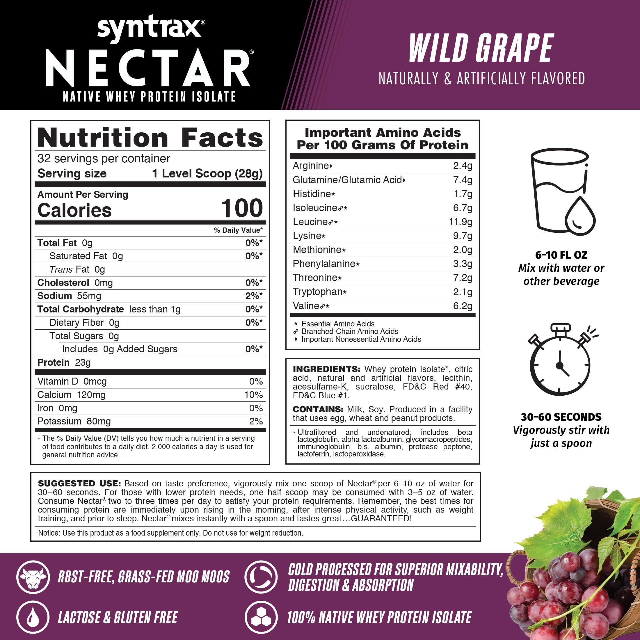 Syntrax Syntrax Nutrition Nectar, 100% Whey Isolate Protein Powder, Refreshing Fruit Juice Flavor, Wild Grape, 2 lbs