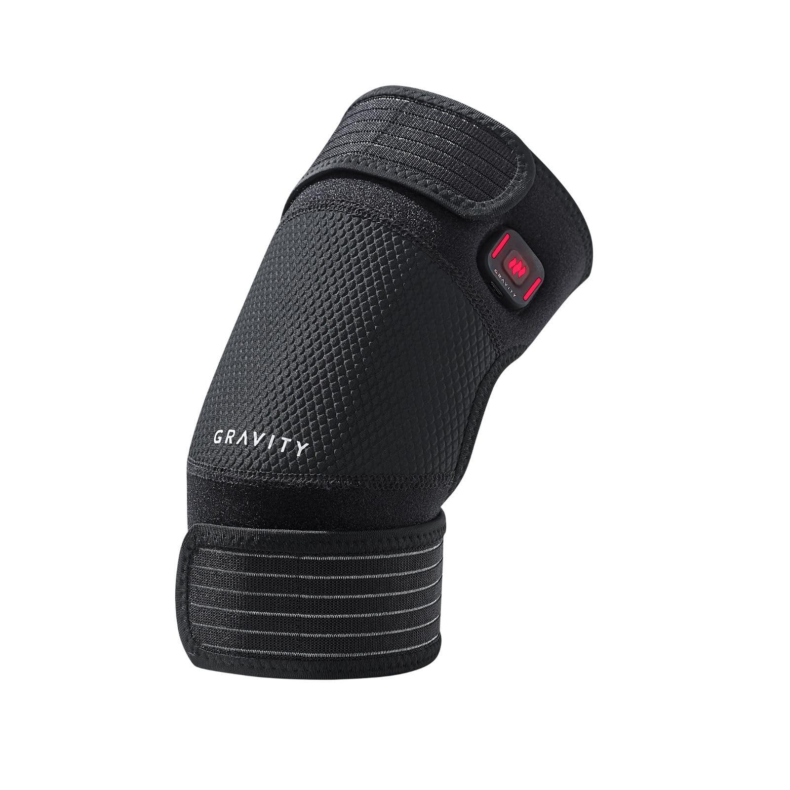 Gravity Gravity Heated Knee Brace for Women & Men (Black) - Portable Targeted Heat Therapy Knee Wrap Supports Relief for Pain & Discomfort - Knee Strap with Adjustable Compression & Multiple Heat Settings