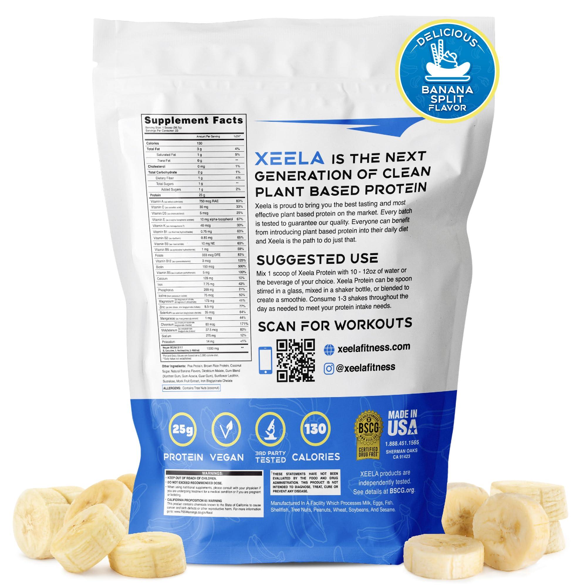 XEELA XEELA Plant Based Vegan Protein Powder - Independently Tested - 25g High Protein, Pea Protein for Men & Women - Vitamins & Minerals, Non GMO, Dairy & Gluten Free, LowCarb & LowFat (Banana Split)