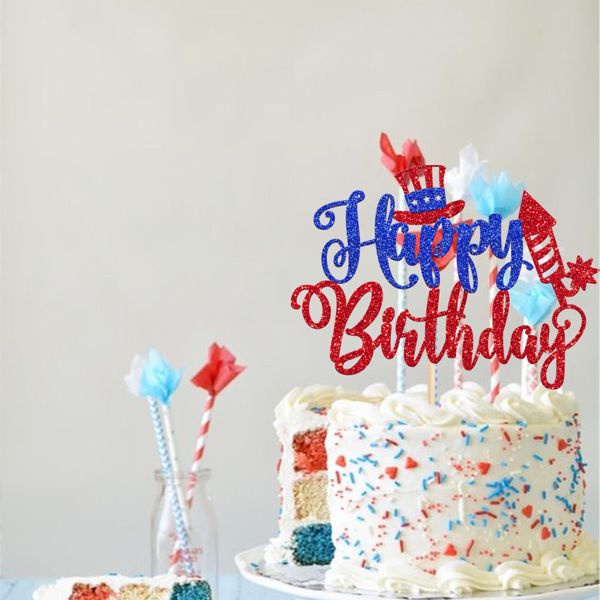YCTHUNFISH 1 Pack Independence Day Cake Topper Happy Birthday Independence Day 4th of July Patriotic Cake Pick for Independence Day Theme July American National Day Party Decoration Supplies
