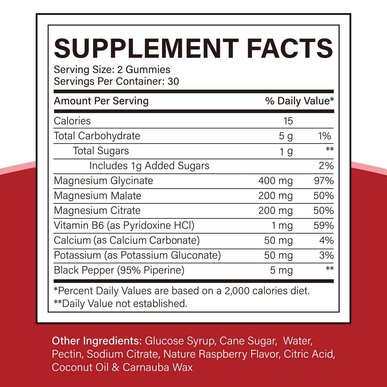 Cofure Triple Magnesium Complex 900 mg, Magnesium Glycinate, Citrate, Malate with Potassium, Calcium, Vitamin B6 for Calm & Sleep - Vegan, Non-GMO, Gluten Free - 60 Raspberry Gummies for Adults