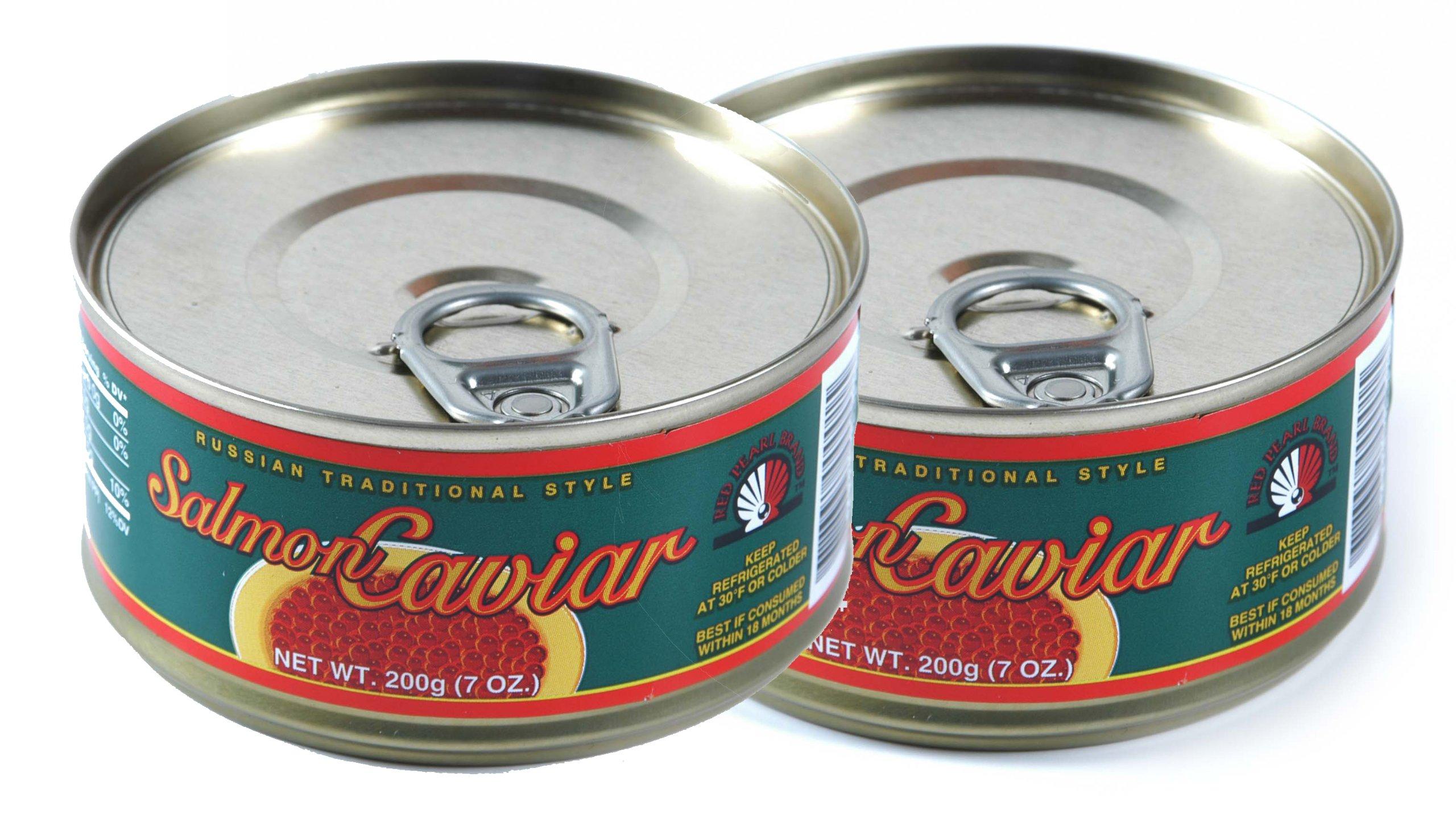 Red Pearl Russian Style Salmon (Red) Caviar 200 g (7 oz.). Pack of two cans