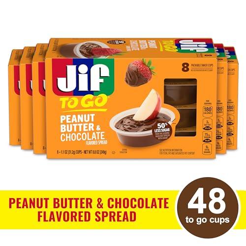 Jif Jif Peanut Butter & Chocolate To Go, 8 Count Cups (Pack of 6), Less Sugar, Thick & Creamy Texture