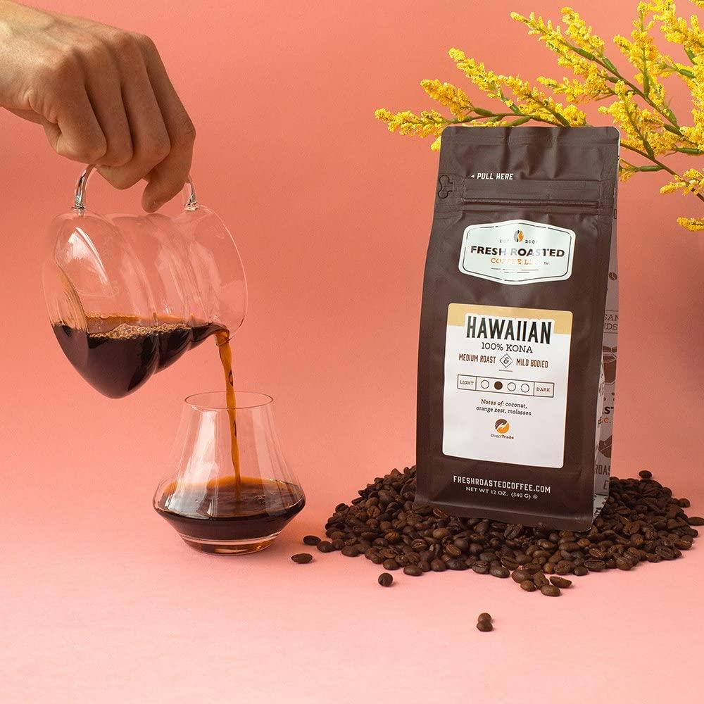 Fresh Roasted Coffee Fresh Roasted Coffee, 100% Hawaiian Kona, 12 oz, Medium Roast, Kosher, Whole Bean