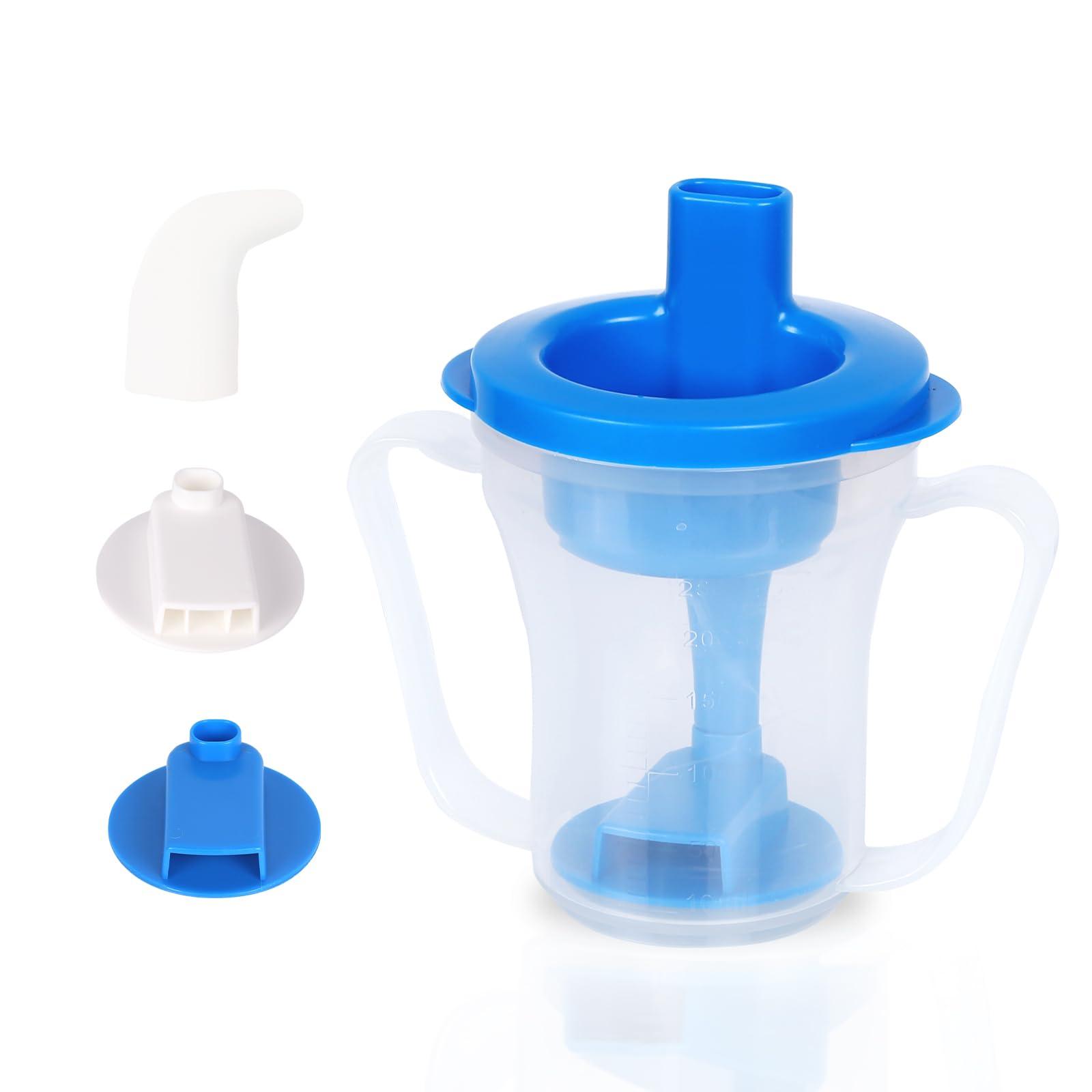 Ehucon Ehucon Dysphagia Regulating Drinking Cup for Elderly-Having Difficulty Swallowing,Dispenses 5 cc or 10 cc of Liquid Helps to Prevent Choking,Liquids Only (Blue)