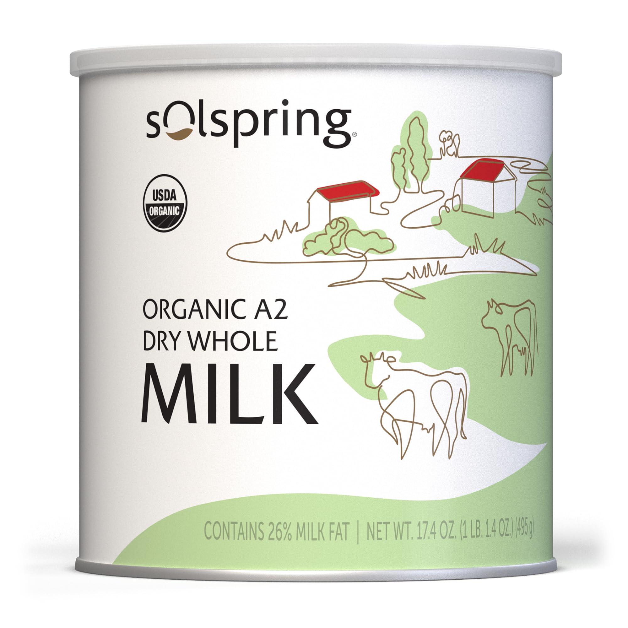 Dr. Mercola Solspring Organic A2 Dry Whole Milk, 15 Servings, 17.4 Oz. (495 g), Contains 26% Milk Fat, Gluten Free, Soy Free, Certified USDA Organic, Dr. Mercola