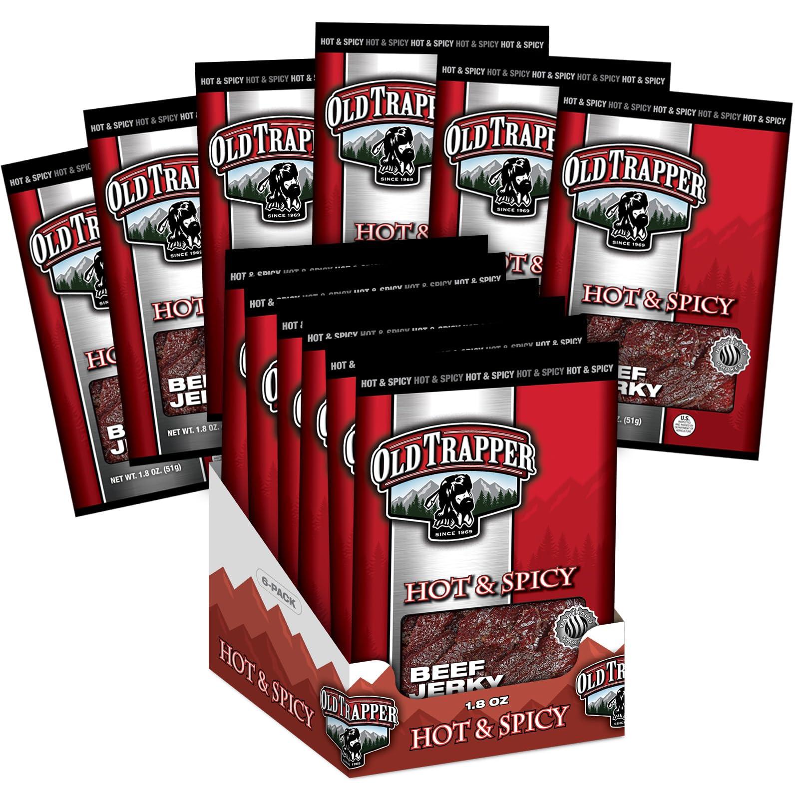 Old Trapper Old Trapper Beef Jerky, Hot & Spicy Flavor, 1.8-Ounce Individual Packs, Great Size for Quick Snacking, 11 Grams of Protein and 70 Calories Per Serving (Pack of Six)