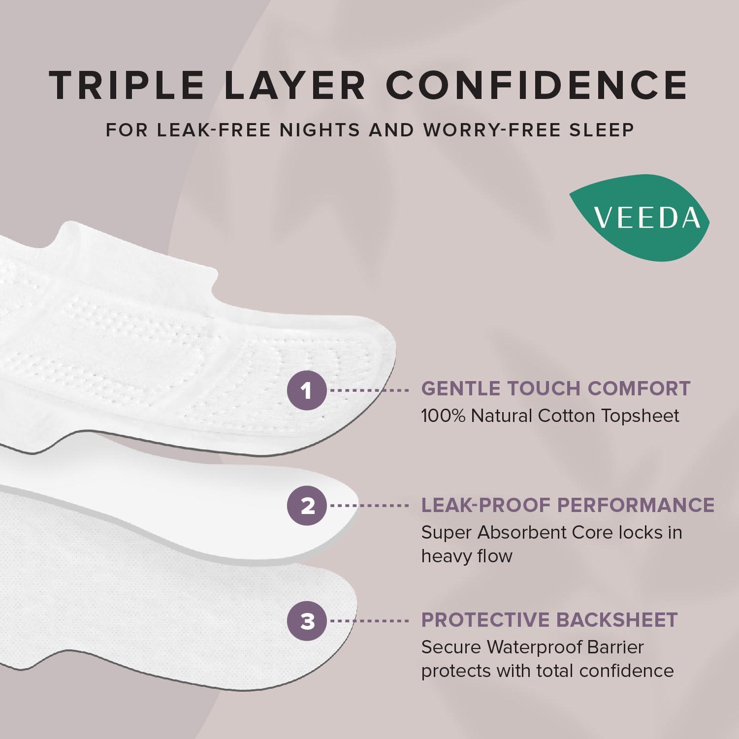 Veeda Veeda Ultra Thin Night Pads for Women - Super Absorbent Overnight Pads with Wings - Feminine Pads with Overnight Absorbency - Unscented & Chlorine Free Sanitary Napkins - 48 Count