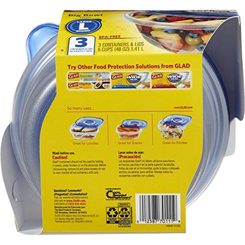 Glad Glad Food Storage Containers - Big Bowl Container - 48 Ounce - 3 Containers - 6 pack