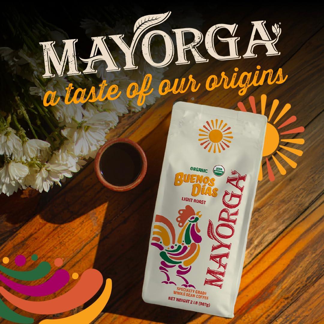 Mayorga Mayorga Organic Coffee 2lb Buenos Dias - Light Roast Whole Bean Specialty Grade Coffee, 100% Arabica, Slow Roasted, Citrusy and Sweet Flavor with Low Acidity - USDA Organic, Non-GMO, Kosher