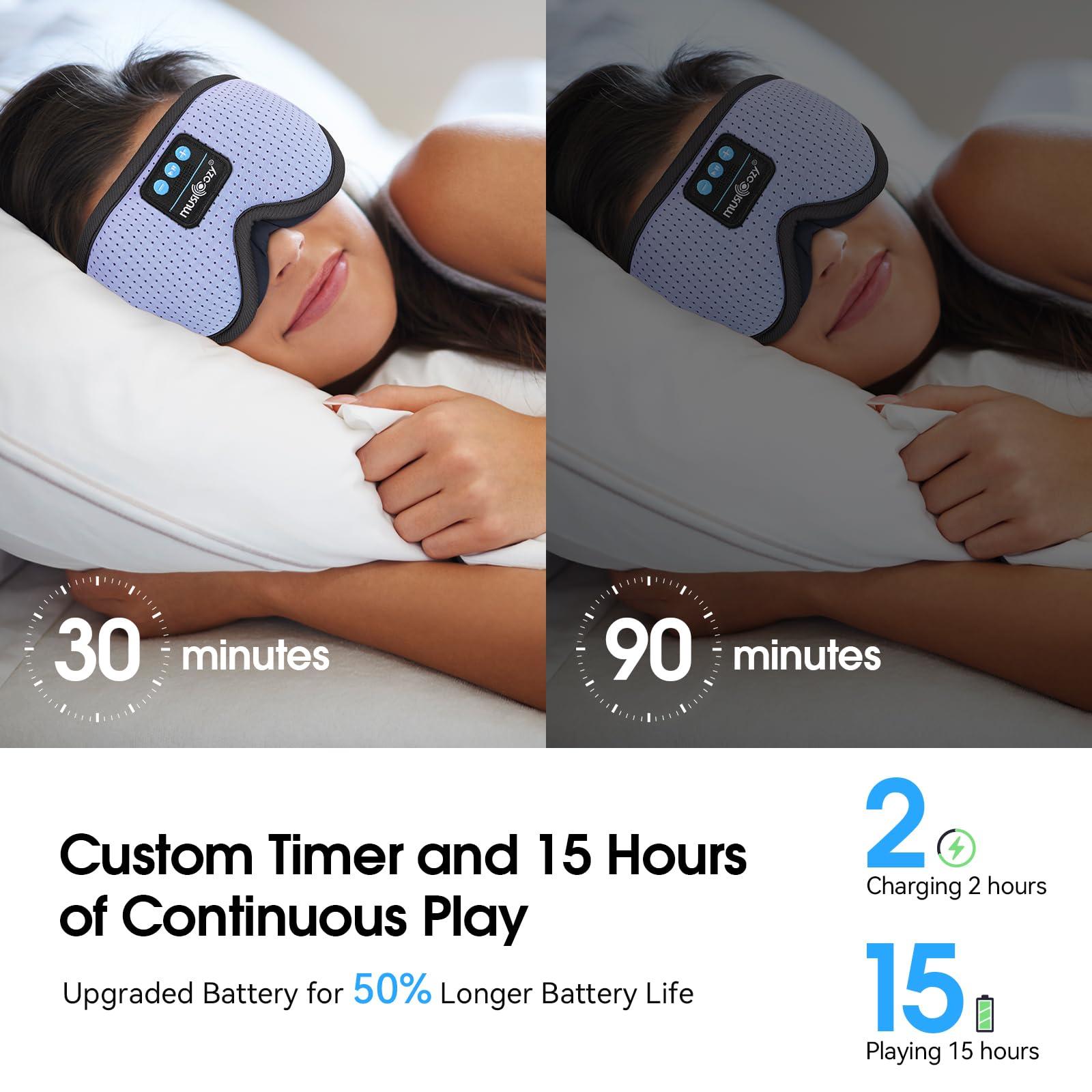 MUSICOZY MUSICOZY White Noise Sleep Mask Headphones with 16 Soothing Sounds, Bluetooth Sleep Mask 3D Wireless Music Sleeping Headphones for Side Sleeper