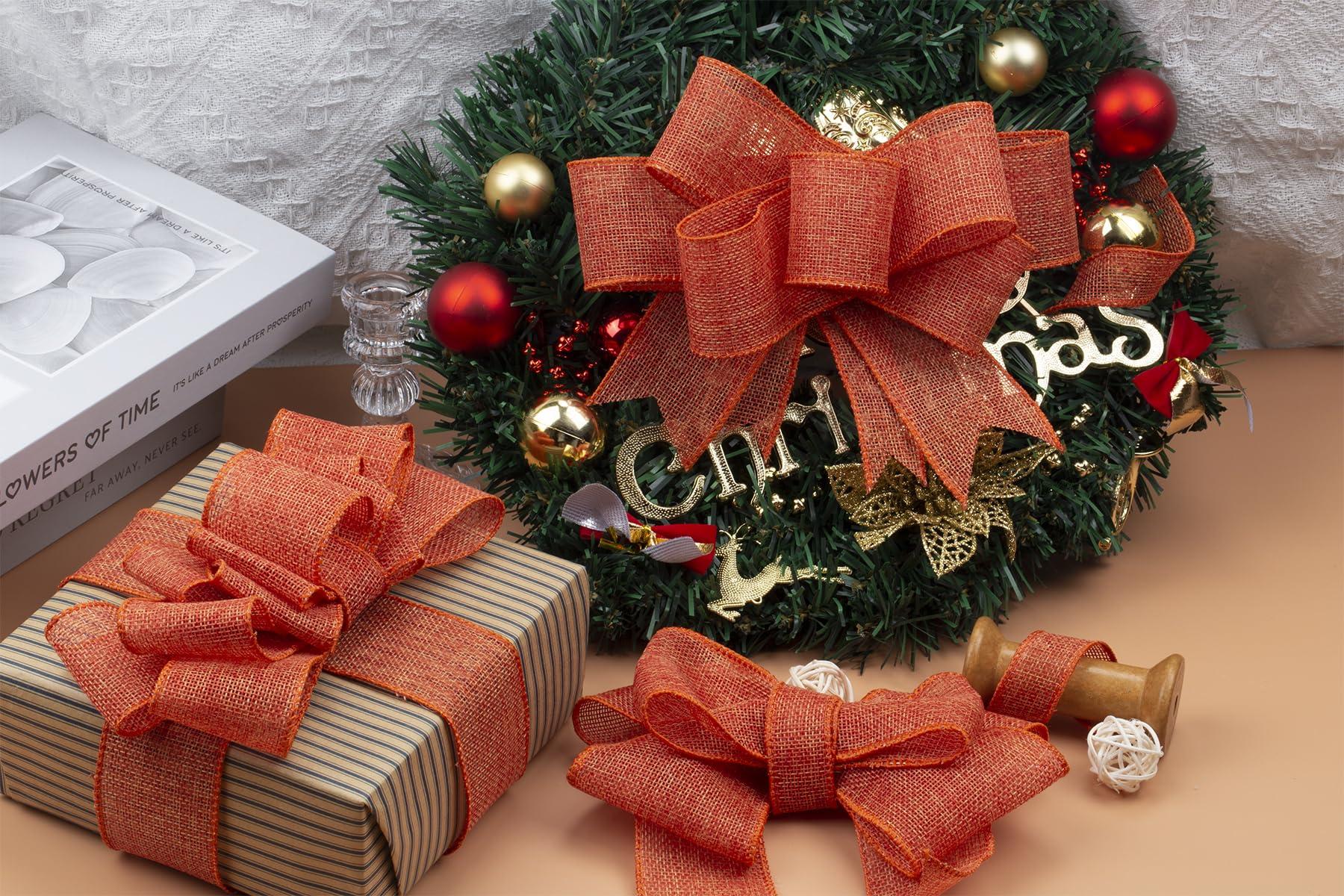 Ribbonitlux Ribbonitlux Honey Peach Burlap Wired Ribbon, 1 inch x 20 Yards, Wired Edge Burlap Ribbon for Gift Wrapping, Big Bow, Wreath, and Christmas Tree Decoration