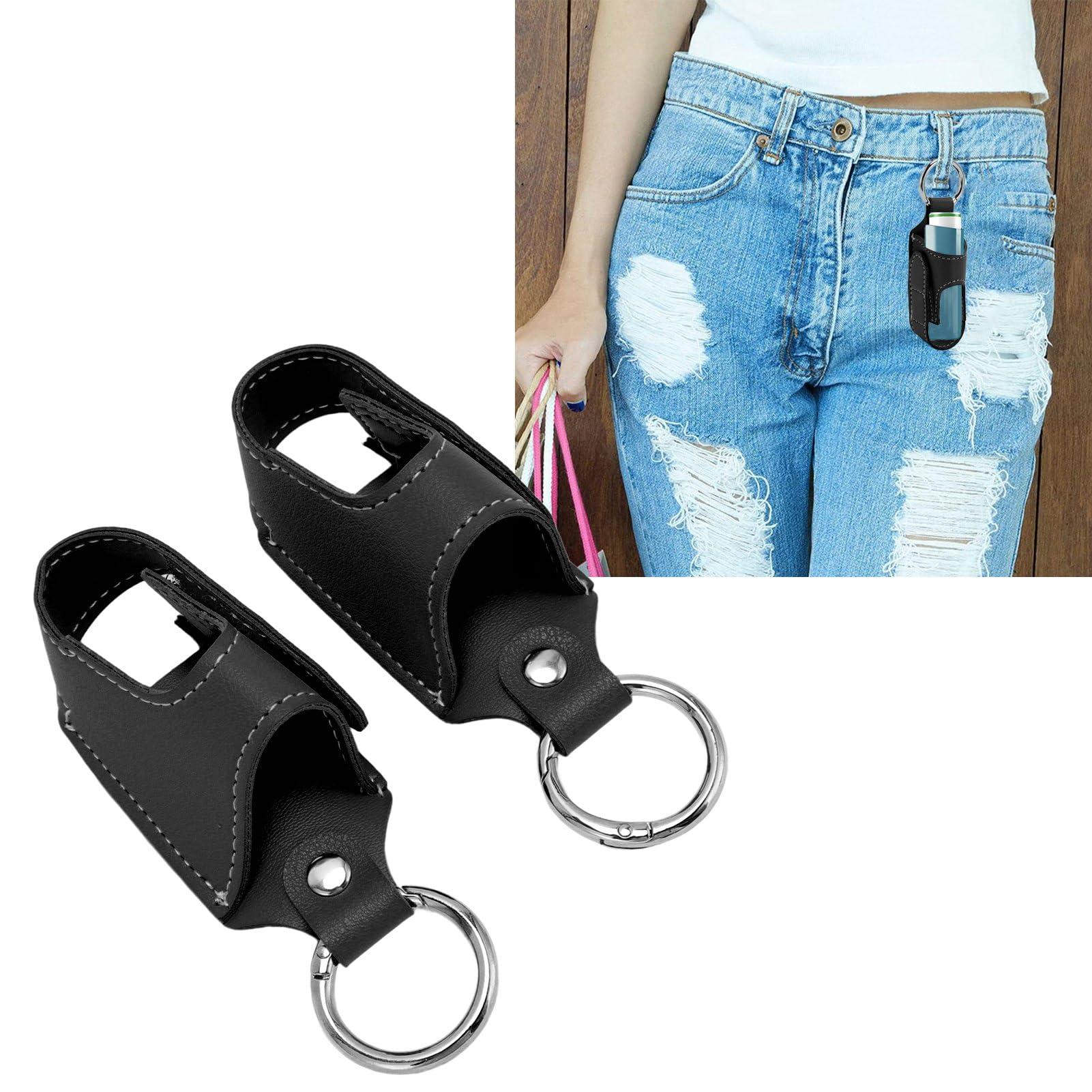 Generic Asthma Inhaler Carrying Holder, Fixation PU Leather Asthma Inhaler Holder 2pcs for Travel (Black)