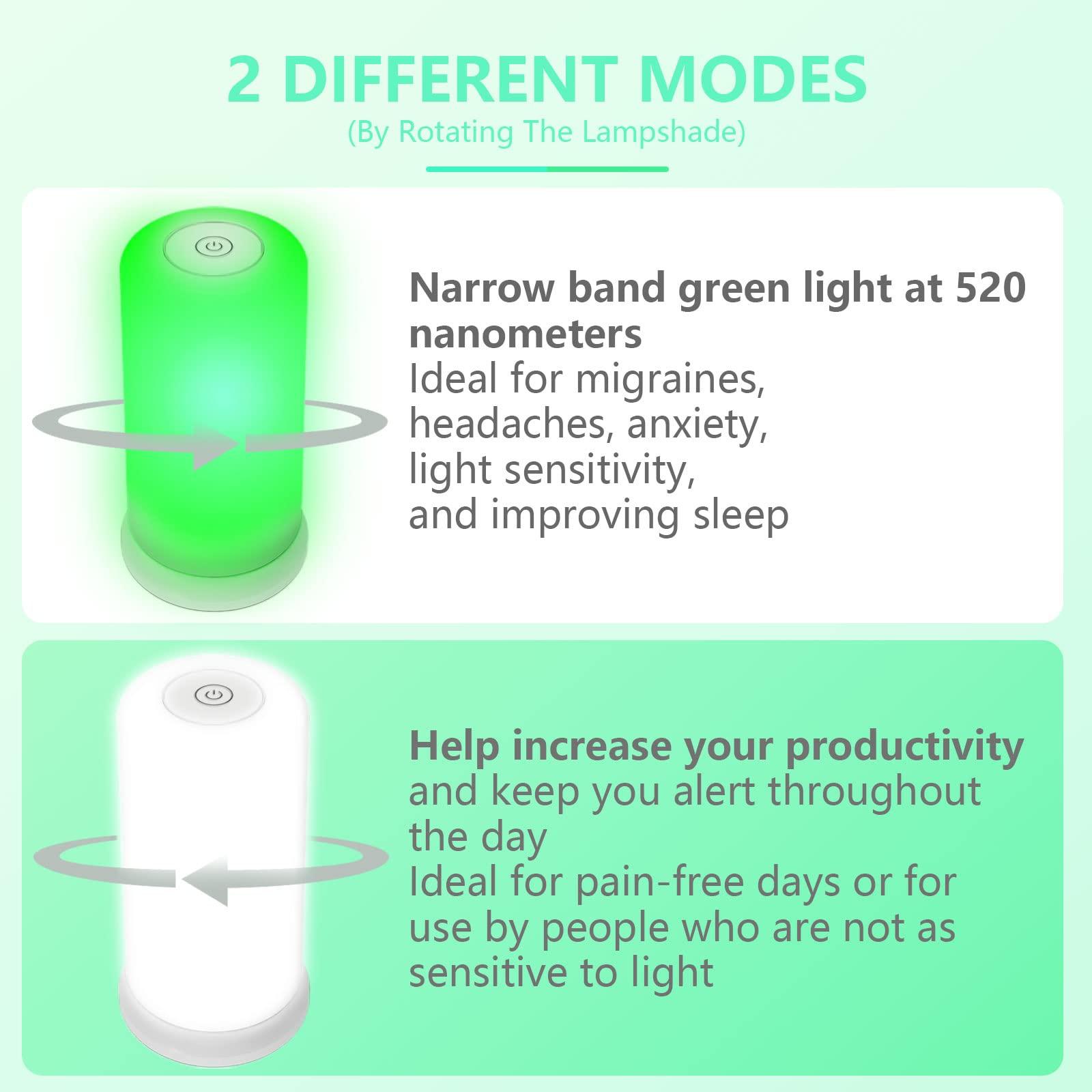 Jitesy Green Light Therapy Lamp for Migraines, Headaches, Insomnia, Anxiety Relief, Light Sensitivity, White Light Therapy Lamp, Soft Green & White Mode for Fast Asleep