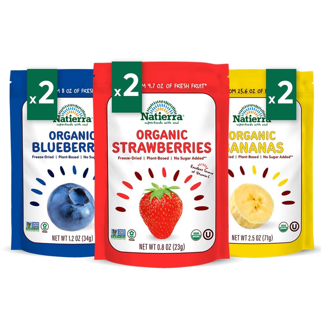 Natierra NATIERRA Organic Freeze-Dried Blueberry, Banana & Strawberry | USDA Organic, Non-GMO & Vegan | Variety Pack (of 6)