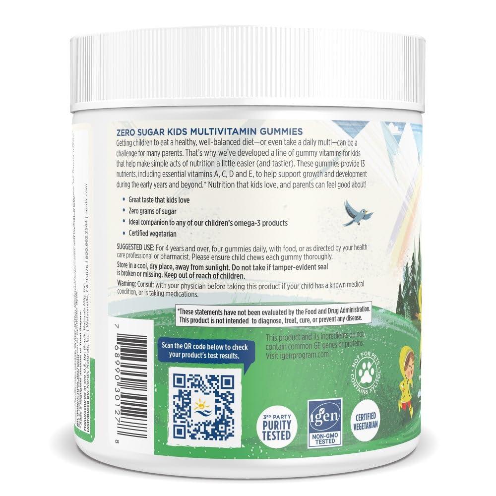 Nordic Naturals Nordic Naturals Zero Sugar Kids Multi Gummies, Orange Lemon - 120 Gummies - Great-Tasting Multivitamin for Ages 4+ - Supports Growth & Development - Non-GMO, Vegetarian - 30 Servings