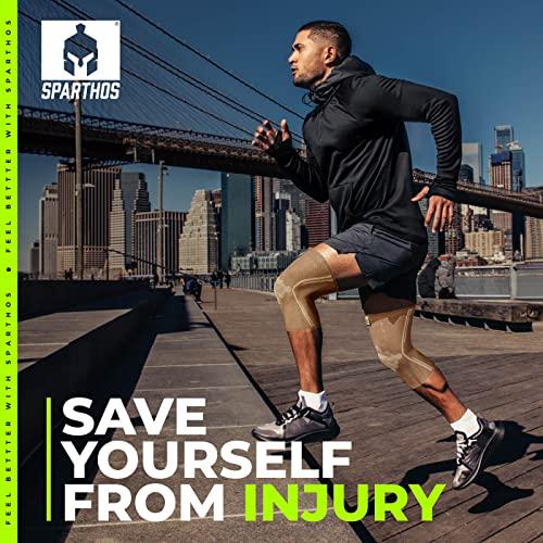 Sparthos Sparthos Knee Compression Sleeves by (Pair) - Support for Sports, Running, Joint Pain Relief - Knee Brace for Men and Women Walking Cycling Football Tennis Basketball Hiking Workout Jogging (Beige-S)