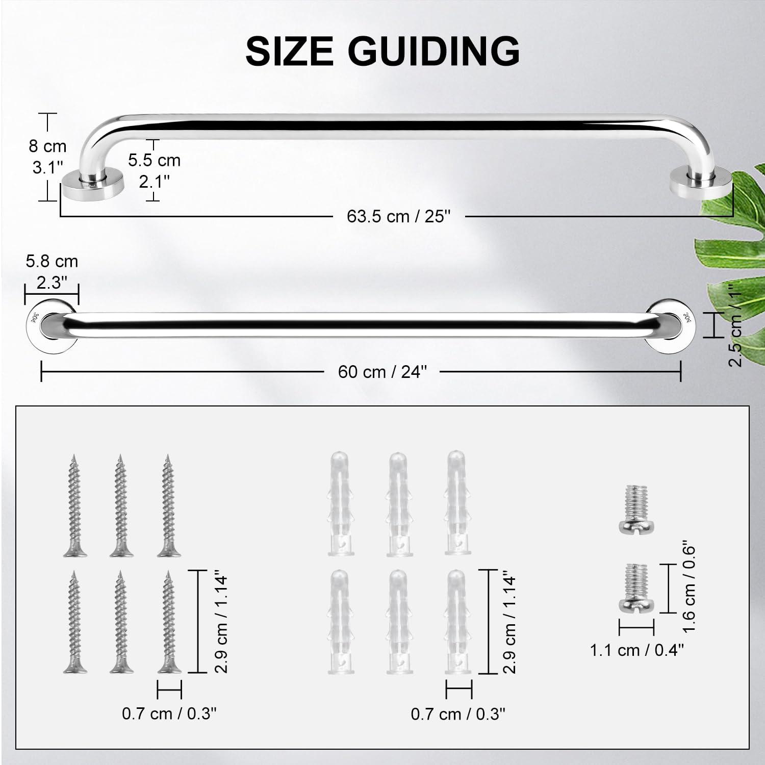 supregear supregear Bathroom Grab Bar, 24 inch 304 Stainless Steel Bathroom Safety Grab Bars Balance Grab Bar in Chrome for Bathtub Shower Toilet Kitchen Bedroom, Concealed Screw Wall Mounted