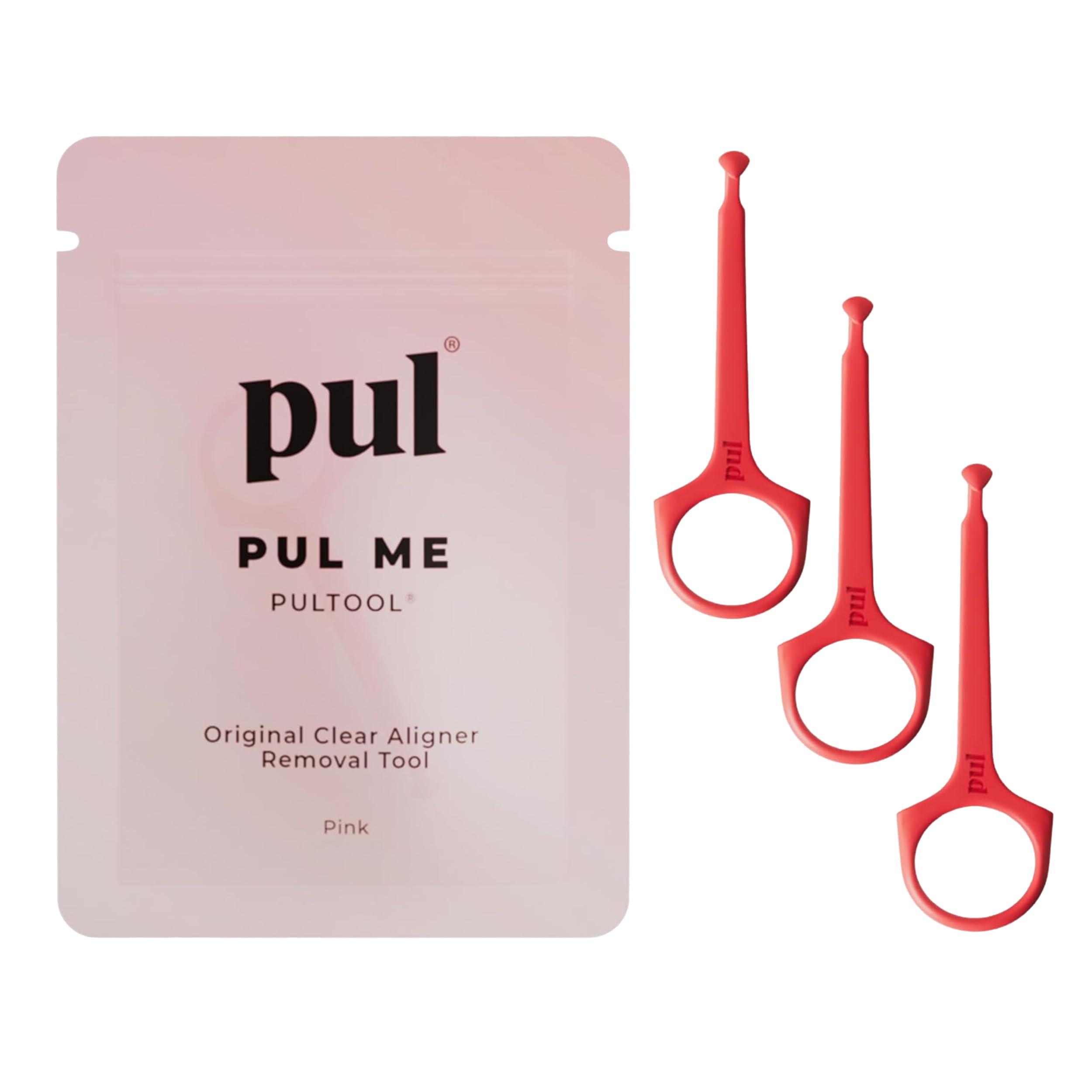 The Pultool PUL Clear Aligner Removal Tool Compatible with Invisalign Removable Braces & Trays, Retainers, Dentures and Aligners - Hygienic Oral Care Accessory, Personal Orthodontic Supplies - Pink (Pack of 3)