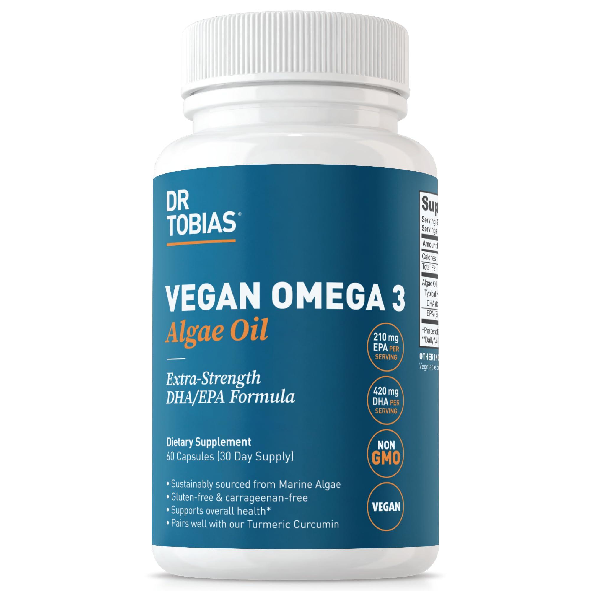Dr. Tobias Dr. Tobias Vegan Omega 3 Supplement - 1400mg Algae Oil, 420mg DHA, and 210mg EPA per Serving - Non-GMO, Gluten-Free, Carrageenan-Free - 60 Capsules, 30 Servings