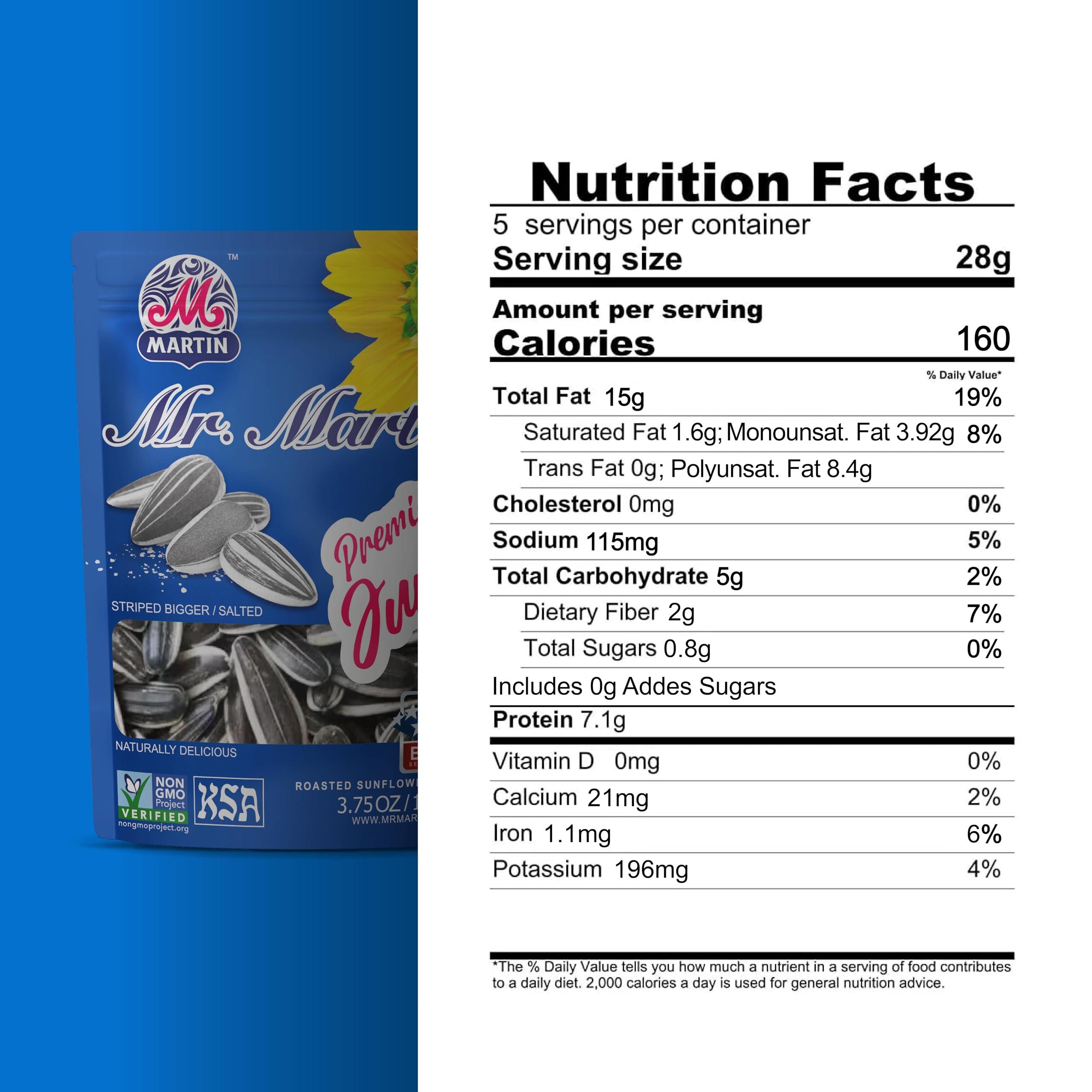 MR. MARTIN MR. MARTIN Premium Jumbo Salted Sunflower Seeds to eat, Roasted, Keto Friendly Snack, Kosher, Non-GMO, Vegan - 3.75 oz, 16 Pack