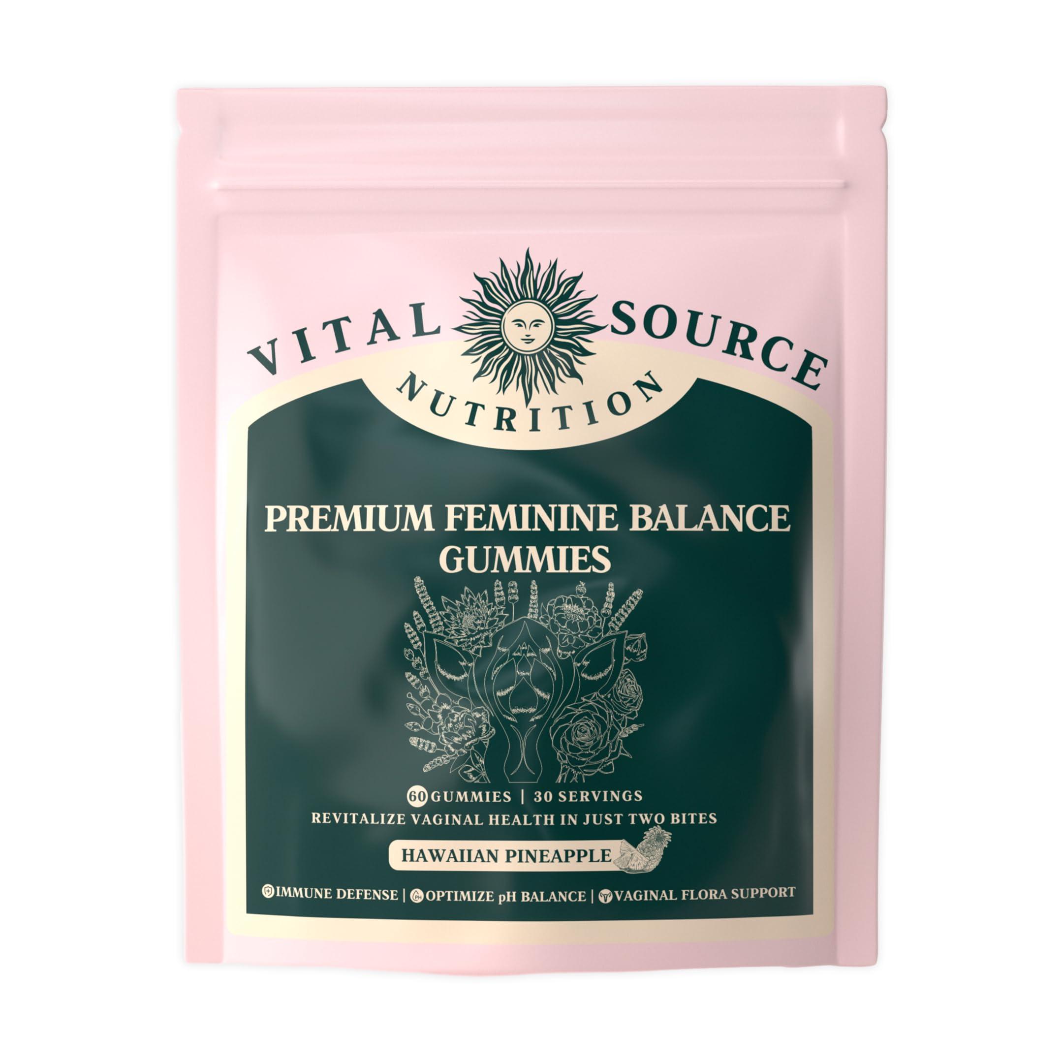 Vital Source Nutrition Vital Source Nutrition - Premium Feminine Balance Gummies - for Womens Health & Wellness - Immune Support - Vegan, Gluten-Free - Hawaiian Pineapple - 60 Gummies - 30 Servings