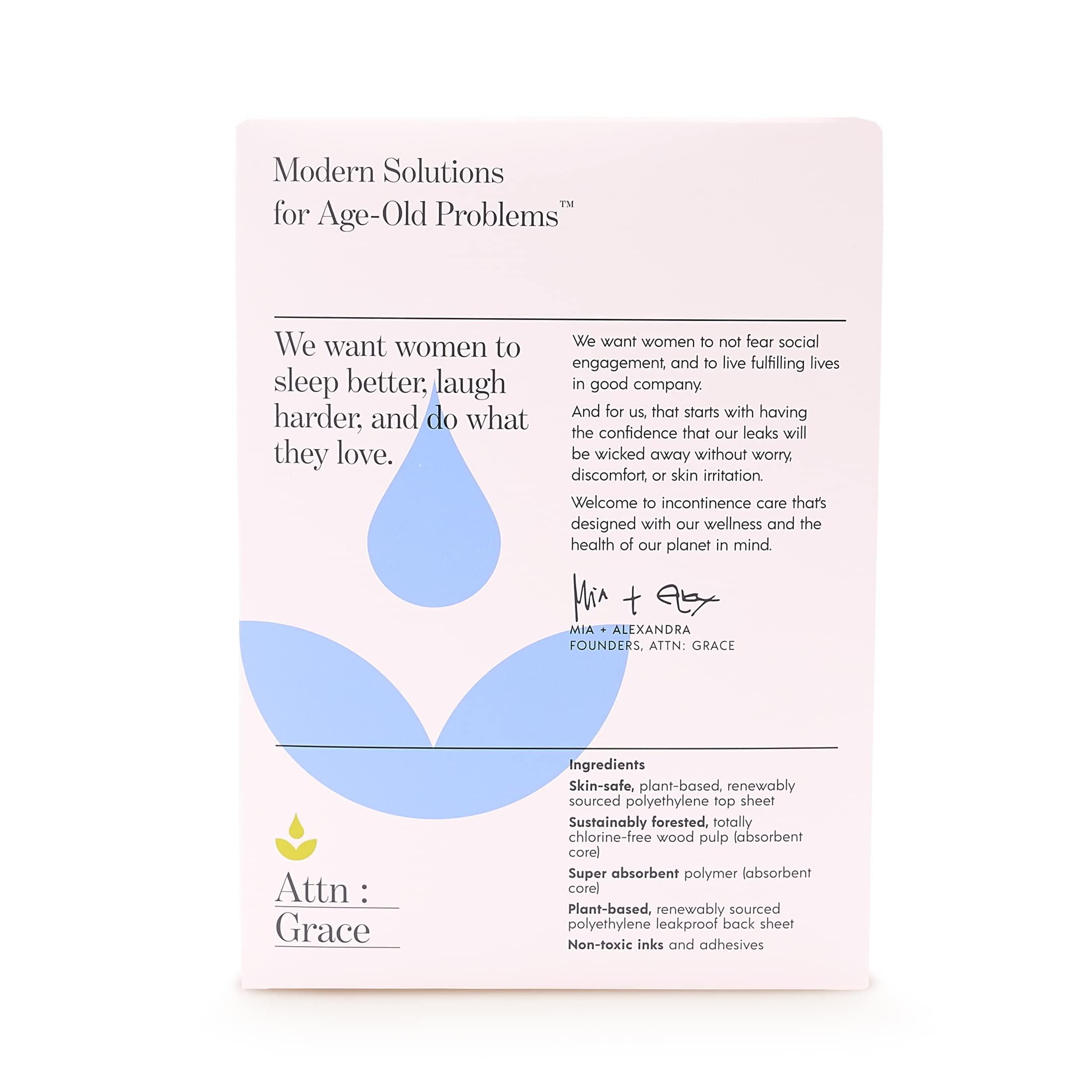 ATTN : GRACE Attn: Grace Panty Liners for Women - 46 Liners for Light Urinary Incontinence, Bladder Leakage or Postpartum - 100% Breathable & Plant-Based Materials Active Odor Control - Free from Harsh Chemicals