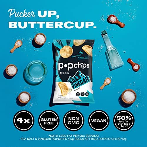 popchips Popchips Potato Chips, Sea Salt & Vinegar, 4ct 5.0oz Share Bags, Low-Calorie, Gluten Free, Salty Snacks for Adults and Children, Non-GMO, Vegan & Kosher Friendly, 130 Calories Per Serving