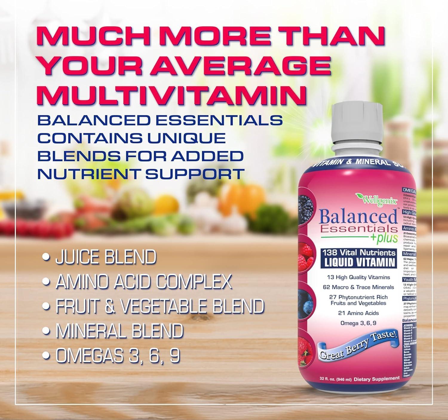 Wellgenix Wellgenix Balanced Essentials Plus New Formula - Berry Flavor 32oz (Pack of 2) - Liquid Vitamin - Complete Multivitamin Supplement - Immune Boosting & Overall Health - Adults, Kids, Toddlers