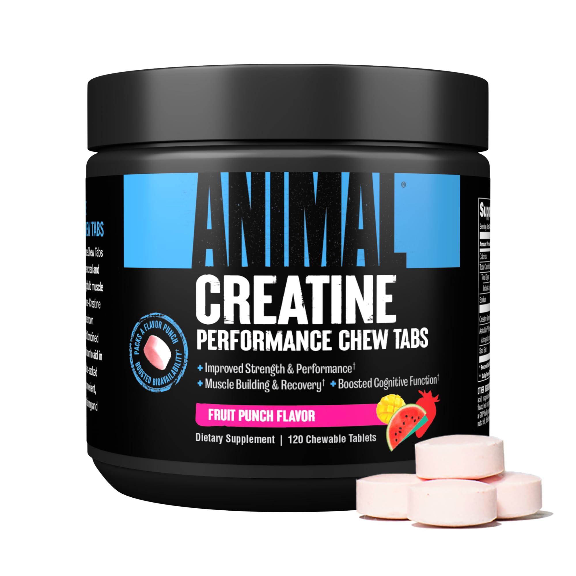 Animal Animal Whey Protein Powder and Creatine Chews Tablets Bundle - Chocolate Flavored 4 lb Protein and Fruit Punch Flavored Creatine for Pre/Post Workout