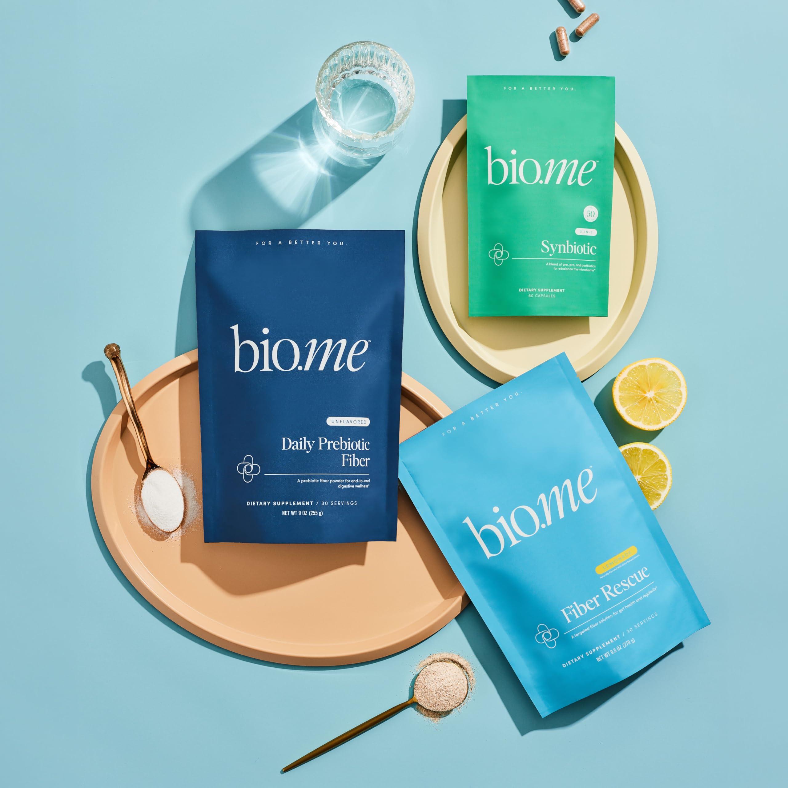 Bio.me Fiber Rescue - Psyllium Husk Powder for Digestive Health & Bloating Relief, Sugar Free Lemonade Flavored Prebiotic Soluble Fiber Powder, Non-GMO Fiber Supplement Powder, Gluten Free - 30 Servings