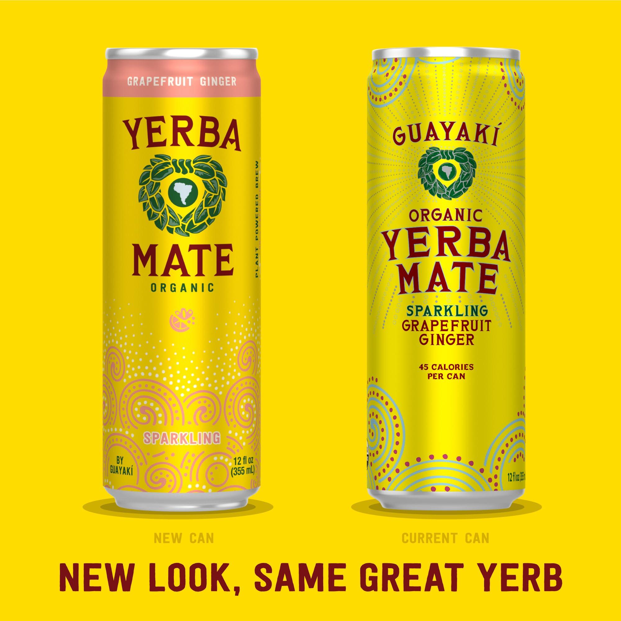 Guayaki Guayak Yerba Mate, Organic Sparkling Energy Drink Alternative, Grapefruit Ginger, 80mg Natural Plant Based Caffeine, Smooth Energy & Focus, Carbonated, 15.5 Oz (Pack of 12) (Packaging May Vary)