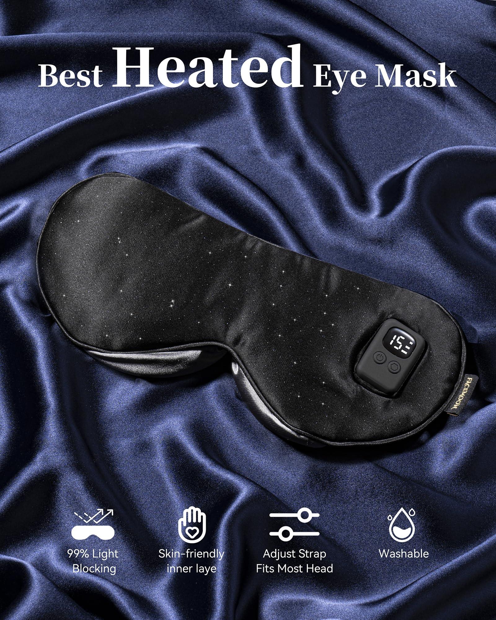 FACEMOON Heated Eye Masks for Dry Eyes - Cordless Warm Eye Compresses for Stye Relief, Heating Pad for Relief Eye Strain, Puffy, Electric Sleep Mask with 3 Temperature & 4 Time Control, FSA HSA EligibleBlack