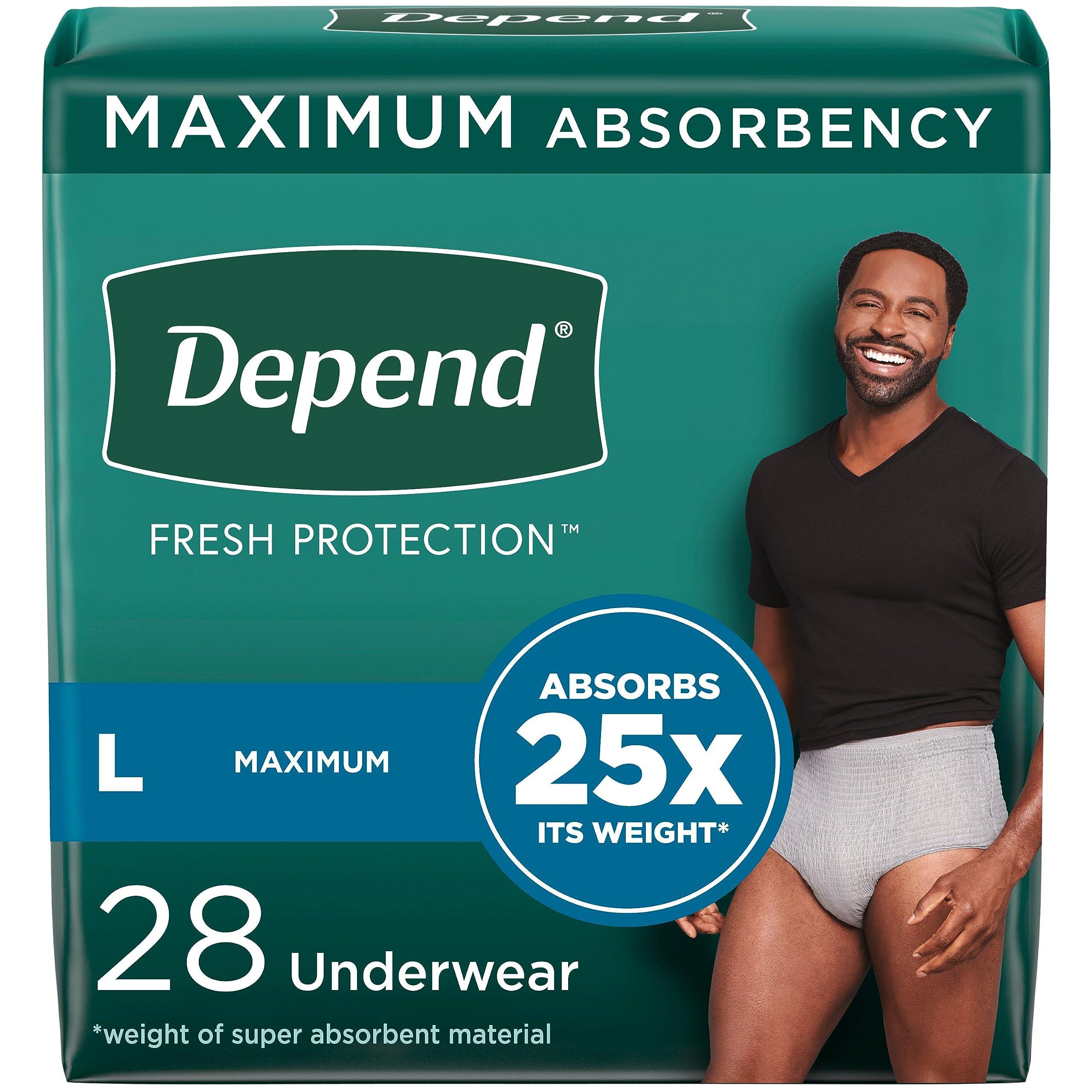 Depend Depend Fresh Protection Adult Incontinence Underwear for Men, Disposable, Maximum, Large, Grey, 28 Count, Packaging May Vary