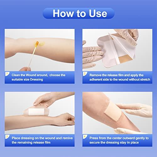 Niceful Niceful 10 Packs Ultra Soft Super Absorbent Wound Dressing 4\"x4\", 10 Packs Silicone Foam Dressing 5\"x5\", Highly Absorbent Wound Dresing Large Wound Bandages for Bedsore uler