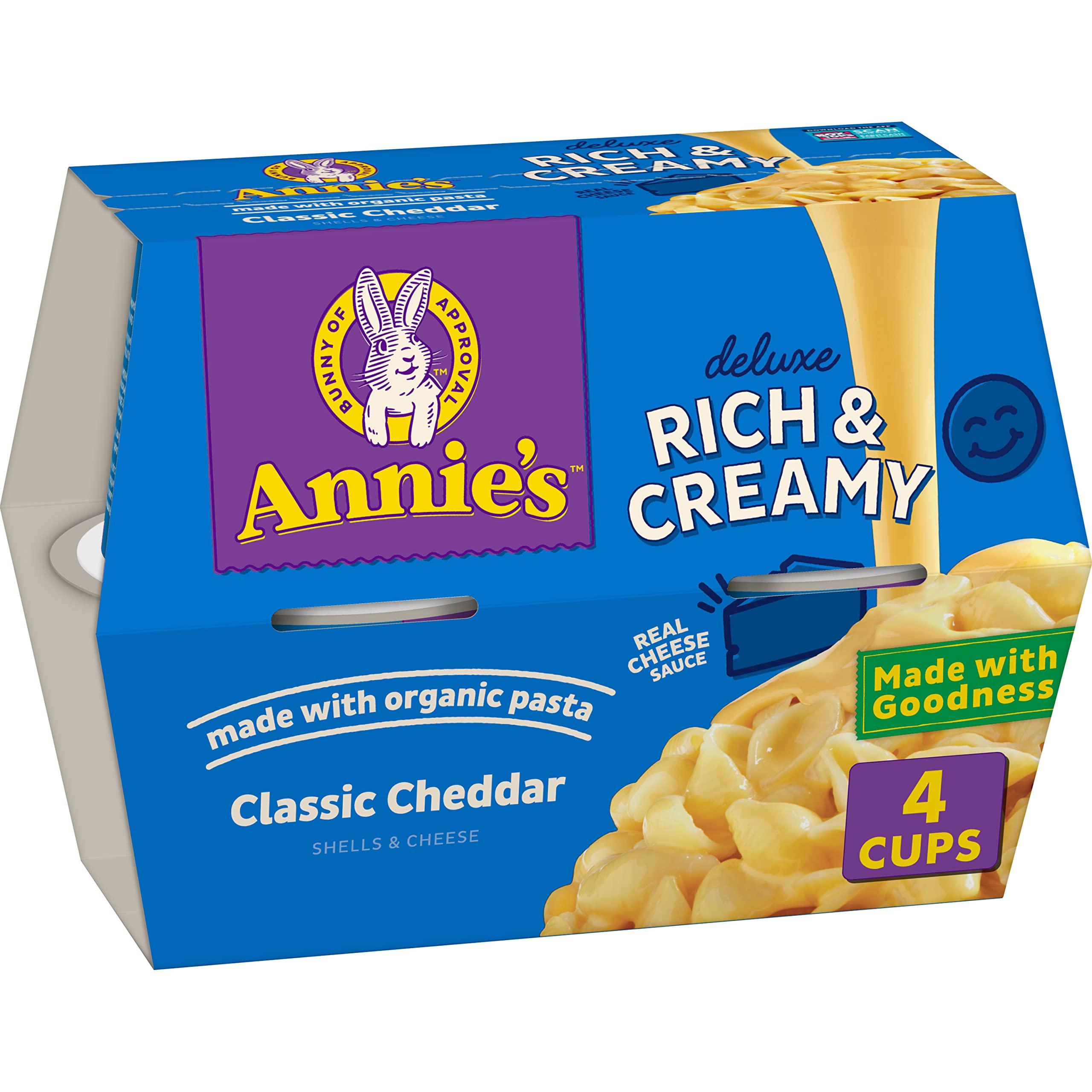 Annie's Homegrown Annie\'s Classic Cheddar Deluxe Rich and Creamy Microwave Mac & Cheese with Organic Pasta, 4 Ct, 2.6 OZ Cups