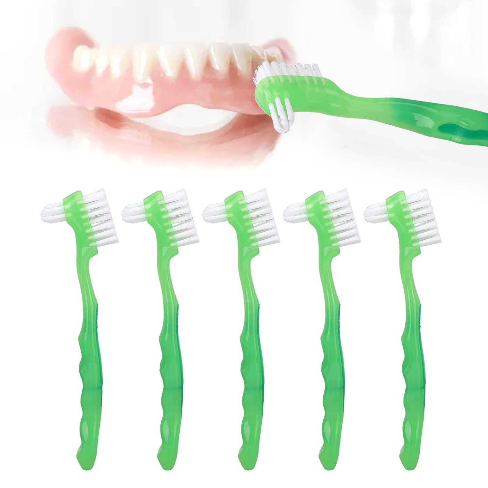 Naroote Denture Brush Denture Toothbrush Denture Brush Set Senior Professional Cleaning Brush for Daily Use (Green) Denture Brush Toothbrush Denture Cleaner Brush