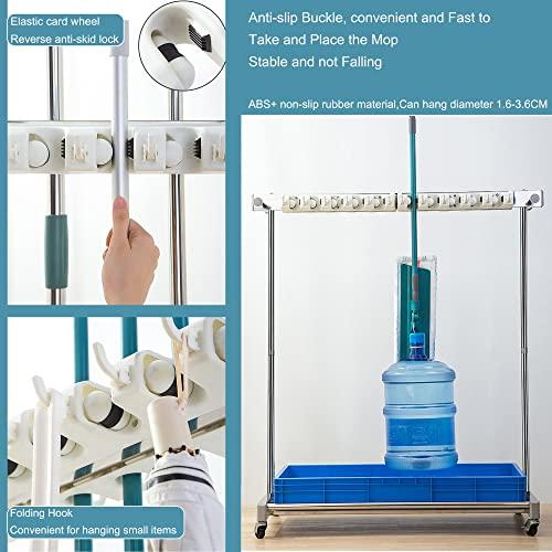 WXZX Utility Rack for Mops And Brooms,Cleaning Tool Cart Mop Holder Umbrella Stand,Movable Commercial Mop Rack, Mop Drain Rack,Can put wet mops, with Wheels,for Garden,Garage,Schools,Hospitals,Hotels ( Col