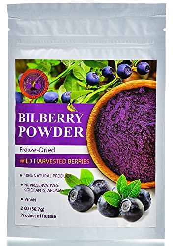 Siberian Treasure Wild Harvested Bilberry Freeze-Dried Powder 2 Oz Natural Bilberry Powder, No added sugar, No GMOs