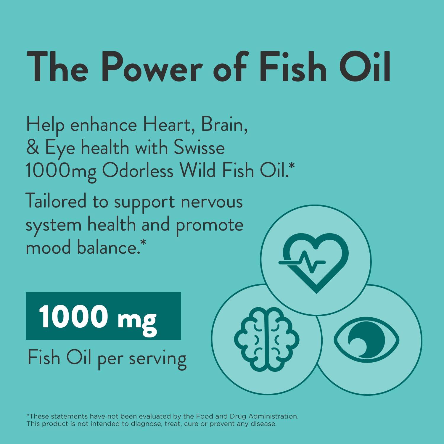Swisse Swisse Omega 3 Fish Oil Supplement 1000mg | Heart, Brain & Eye Health Omega-3 DHA & EPA | Sustainably Sourced Essential Fatty Acids | Promotes Nervous System Health & Mood Balance | 400 Softgels