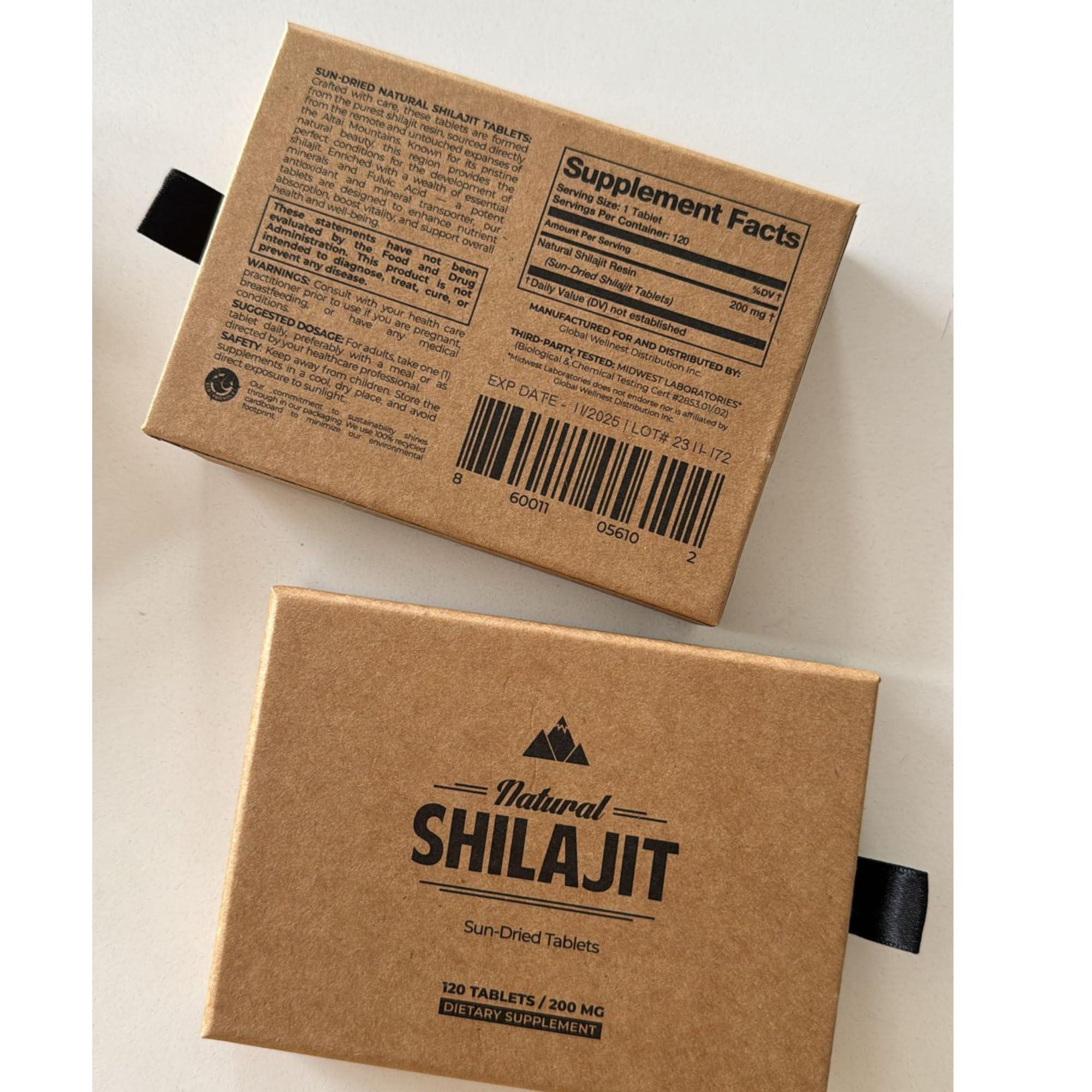 NATURAL SHILAJIT Natural Shilajit Tablets - 120 Count, Sun Dried 100% Pure Shilajit for Men & Women with Fulvic Acid & 85+ Essential Trace Minerals for Peak Physical & Mental Performance, Immune Health & Detox