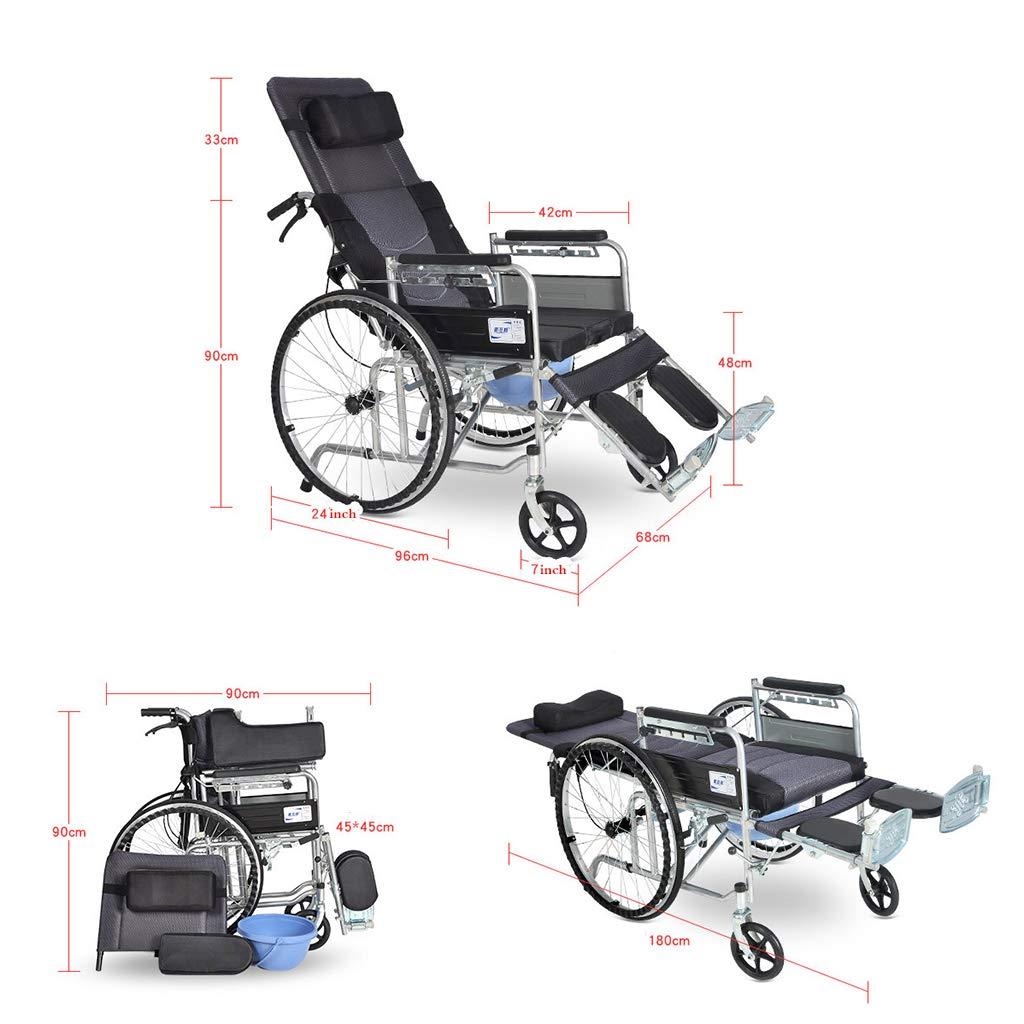 Mustbe Strong Lightweight Folding Aluminum Alloy Medical Wheelchair with Toilet Seat Multifunctional Trolley Adjustable backrest and Lifting Legs to Rest