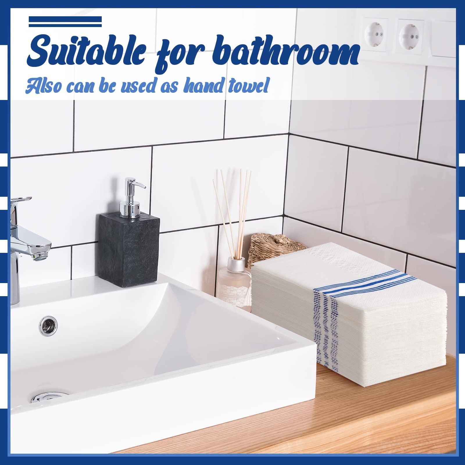 Jetec Jetec 200 Pack Guest Napkins Disposable Paper Hand Towels Bathroom Decorative Napkins Linen Feel Soft Absorbent Bulk Dinner Paper Towels for Kitchen Event Wedding Christmas Party(Blue Stripe)