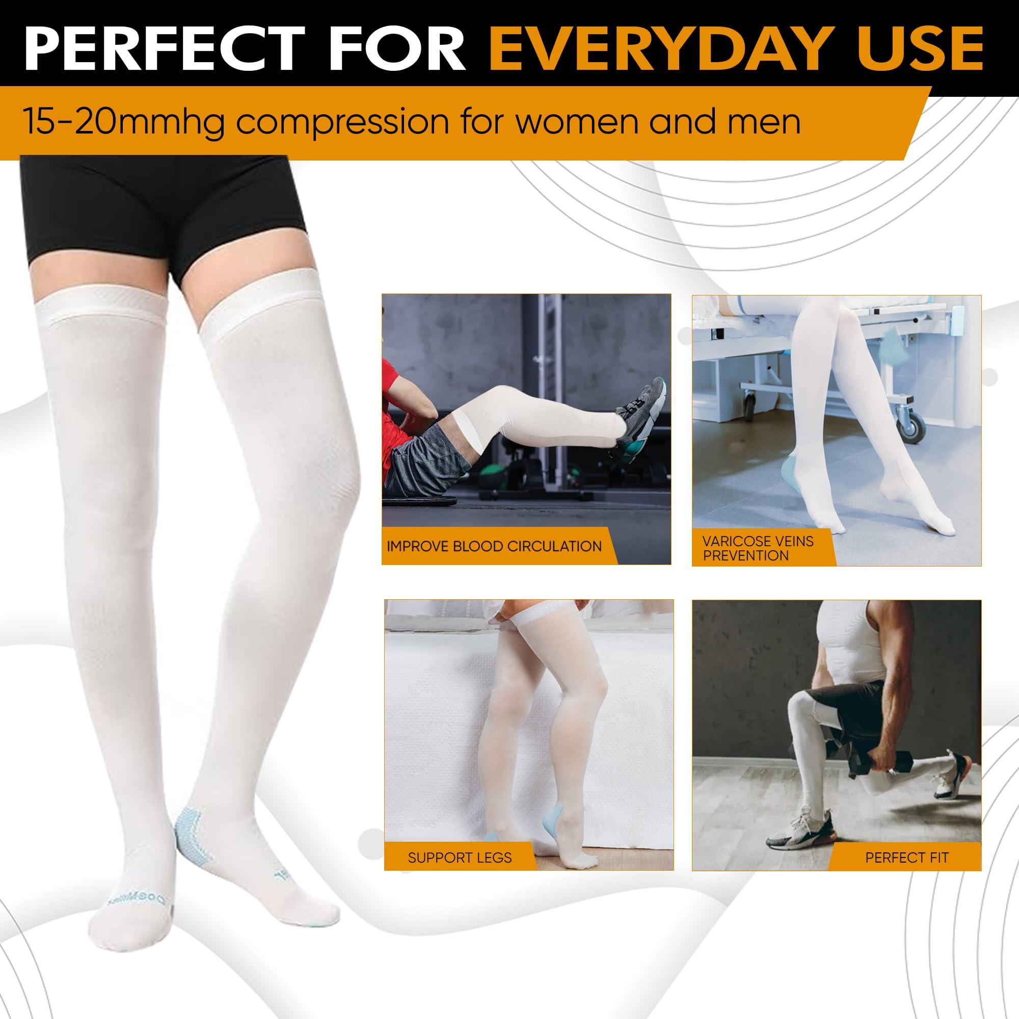 Doc Miller Doc Miller TED Hose Thigh High Anti Embolism Stockings for Women & Men, Hospital Style Surgical Stockings, Plus Size White Compression Socks 15-20mmHg, Support Hose with Inspection Hole (5XL)